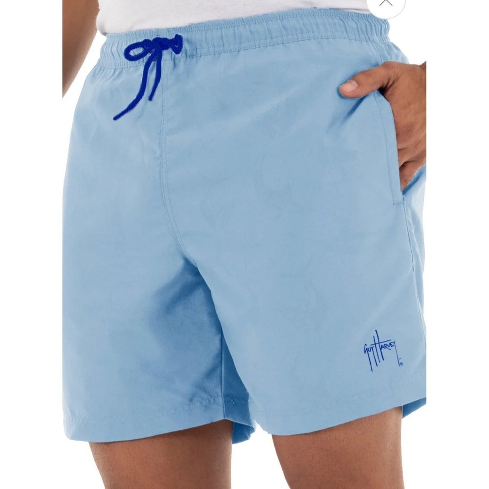 Guy Harvey Billfish Appearing Print 7 Volley Swim Trunks‎ Light Blue Size XXL